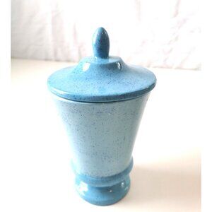 Blue Speckled Ceramic Lidded Urn Jar Canister Retro 1970s